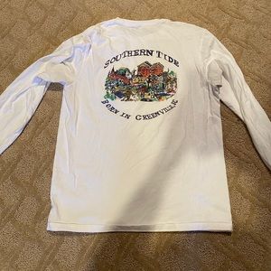 Southern Tide white long sleeve Greenville, SC tee